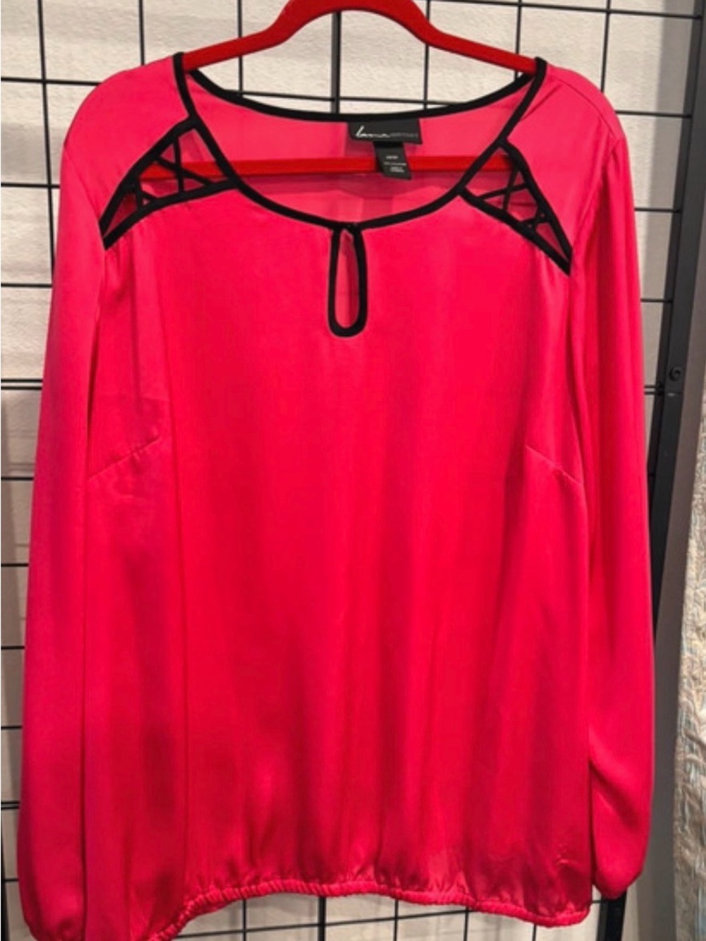 Lane Bryant Hot Pink Long Sleeve Top with Black Trim